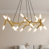 41' Golden Modern Chandelier Light Fixture, Branch Design with Frosted Tubes