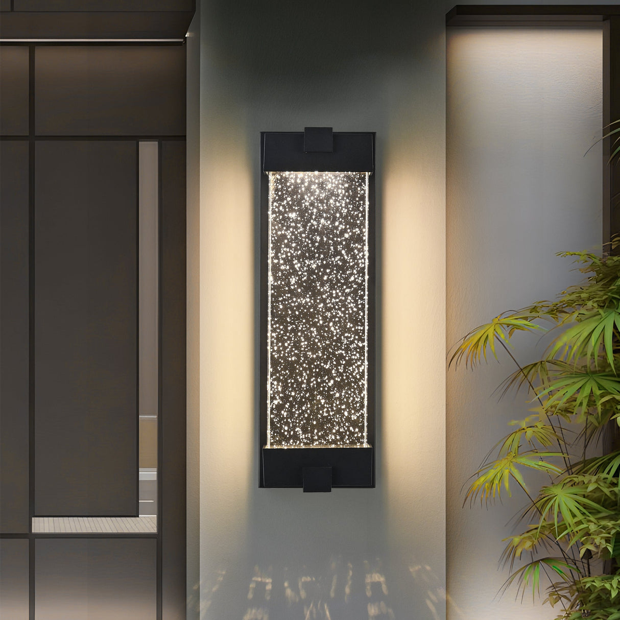 Black Aluminum Outdoor Wall Light with Bubble Crystal