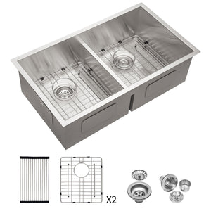 Modern Double Bowl Undermount Kitchen Sink 50 / 50 Design Stainless Steel