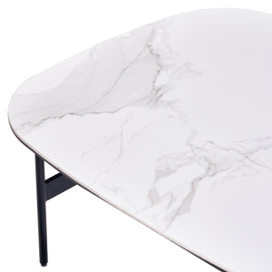 Modern Rectangular Rock Plate Coffee Table Open Space Design Golden Metal Frame Minimalist Living Room Center Table For Lounge Office - Black White