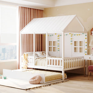 House Bed With Twin Size Trundle, Daybed