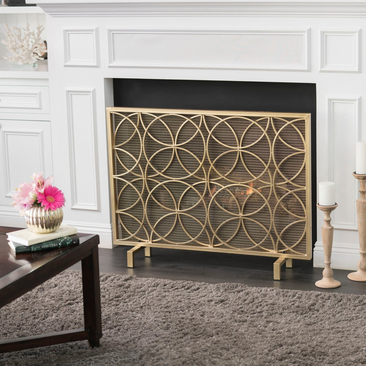 Thayer - Single Panel Iron Fireplace Screen With Geometric Design