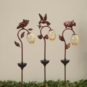Solar-Powered Bronzed Animal Garden Stake -
