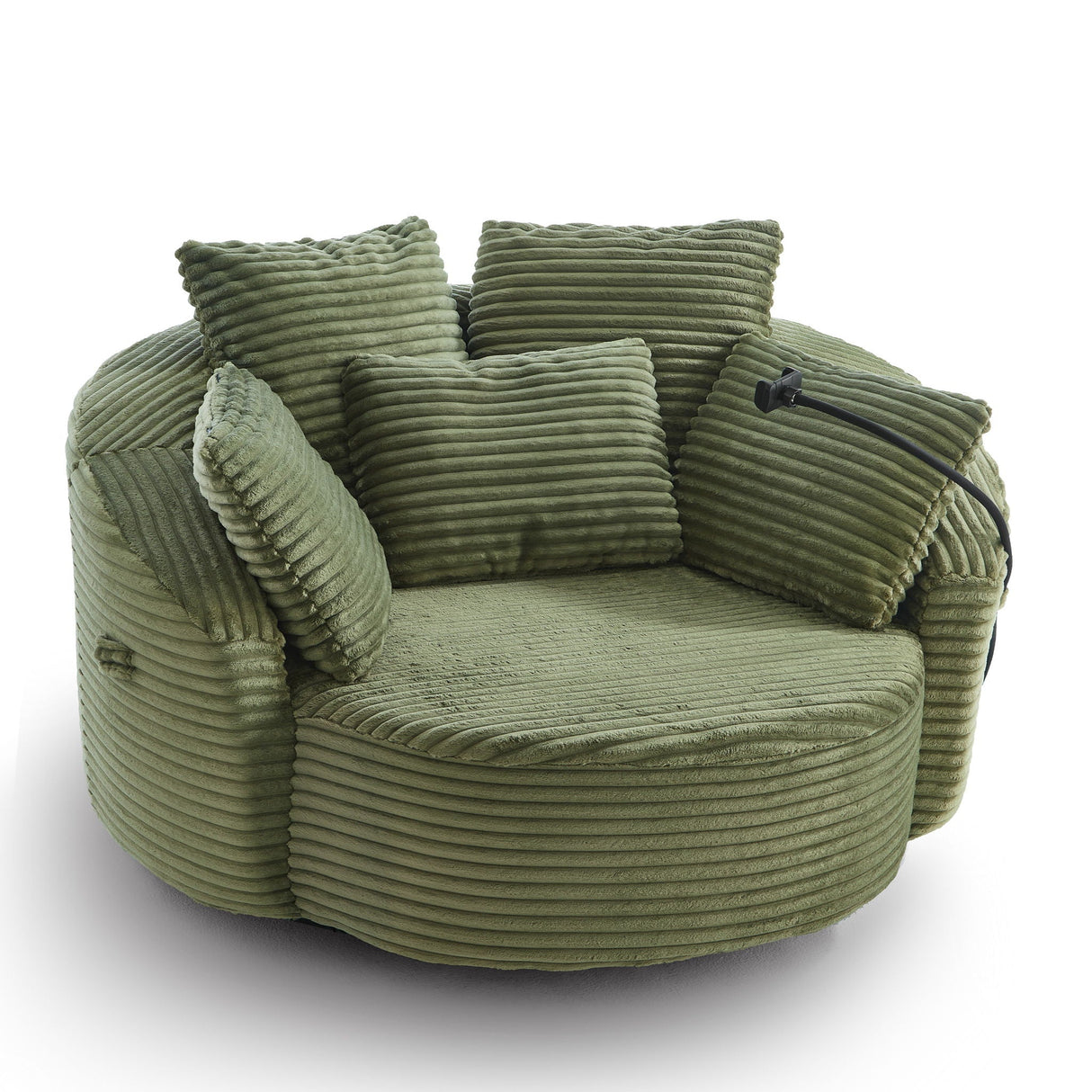 Swivel Accent Barrel Chair With Adjustable Phone Holder, 5 Pillows For Living Room