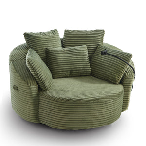 Swivel Accent Barrel Chair With Adjustable Phone Holder, 5 Pillows For Living Room