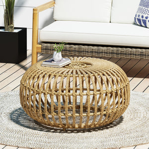 Coffee Table - Bohemian Faux Rattan Weave Accent Table