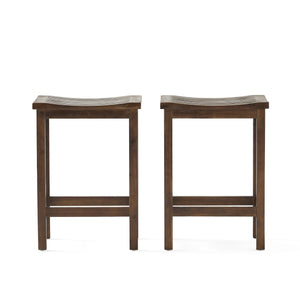 Outdoor Acacia Wood Counter Height Barstool, Set of 2