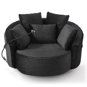 Swivel Accent Barrel Chair With Adjustable Phone Holder, 5 Pillows For Living Room