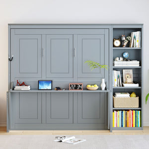 Murphy Bed with Desk and Bookshelf - Solid Pine, Full & Queen Sizes