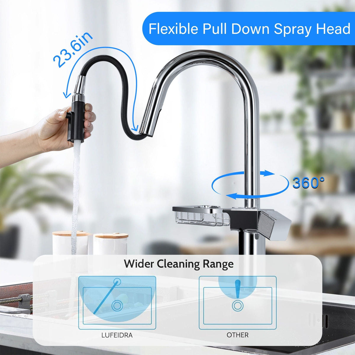Cincosky - High Arc Pull Down Kitchen Faucet, Single Hole