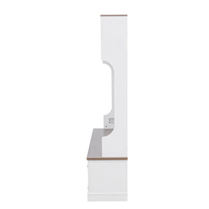 Hall Tree With Bench And Shoe Storage, 5 In 1 Entryway Organizer Cabinet With Coat Rack, 4 Shoe Cubbies & 7 Hooks - White