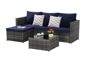 2 Pieces Patio Furniture Set, Outdoor Woven Sectional L-Shaped Patio Furniture