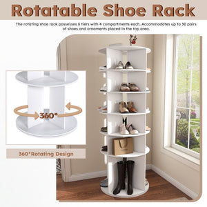 6 Tier Spinning Shoe Rack with 360° Revolving Organizer - White