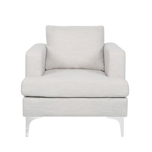 Upholstered Fabric Club Chair With Iron Legs - Beige