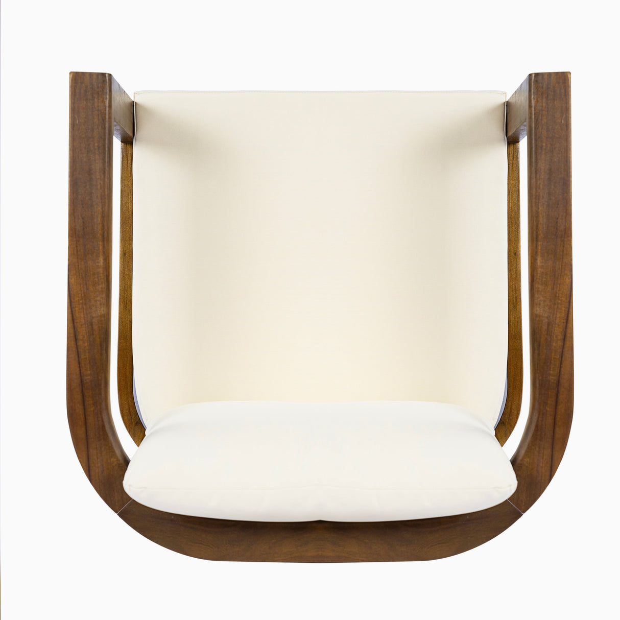 Outdoor Dining Chair Set of 2 with Curved Acacia Wood Arms, Brown Finish and Cream Cushions