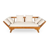 Outdoor Patio Daybed Sofa, 3-Seat Sofa with Foldable Arm & Removable Cushions