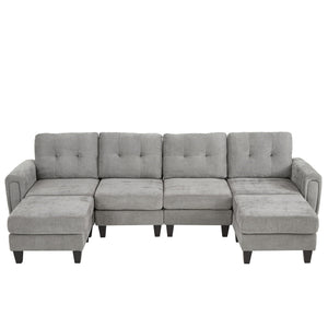 Modular Sectional Sofa With Movable Ottomans, USB Ports & Side Tables