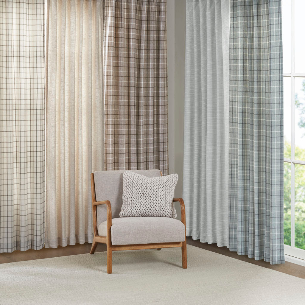 Plaid rod pocket and back tab curtain panel with fleece lining