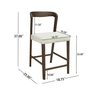 Solid Rubber Wood Counter Stools (Walnut + Beige) Set of 2