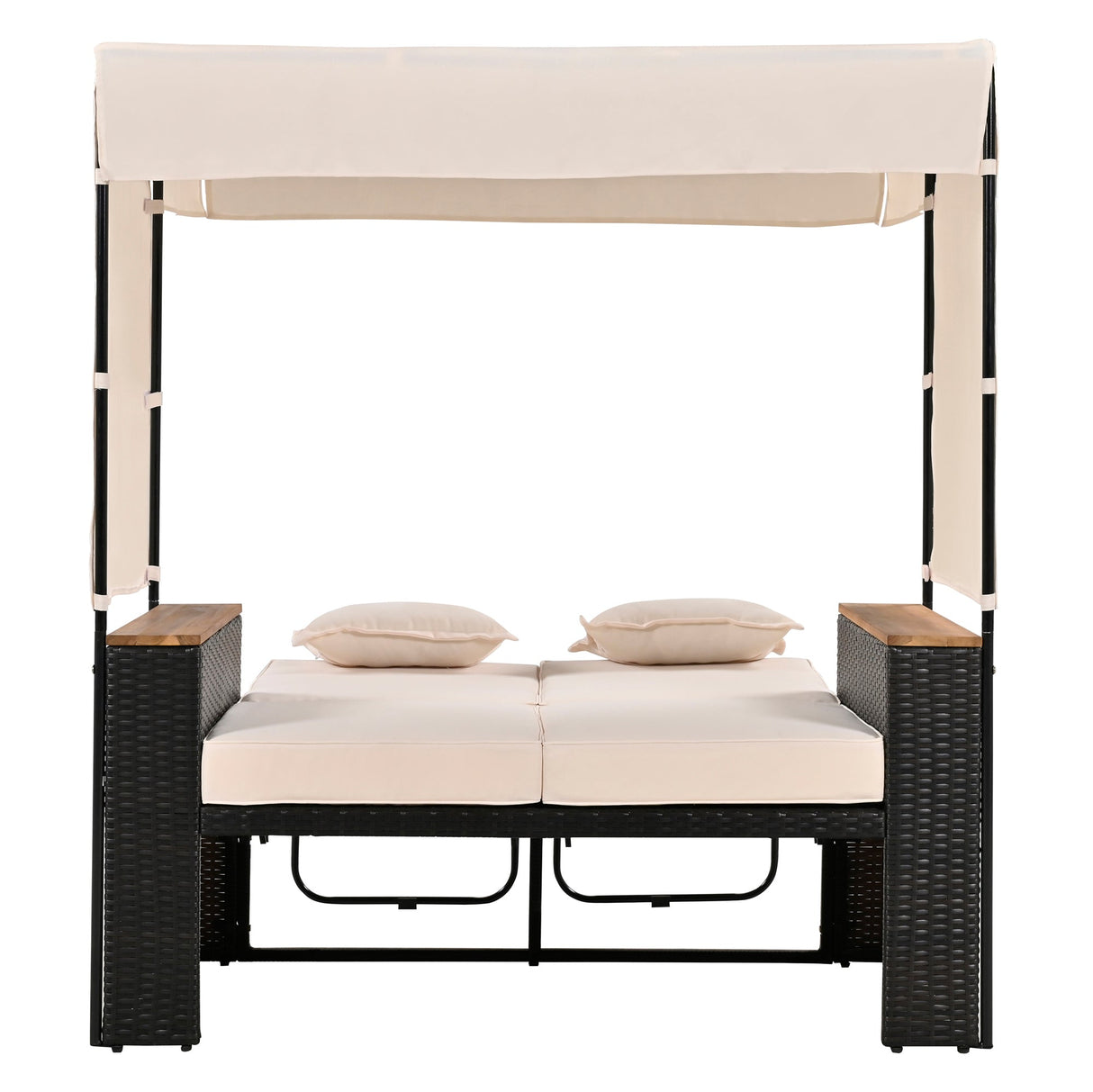 Bethany Two-Person Outdoor Rattan Daybed with Adjustable Canopy and Hidden Storage