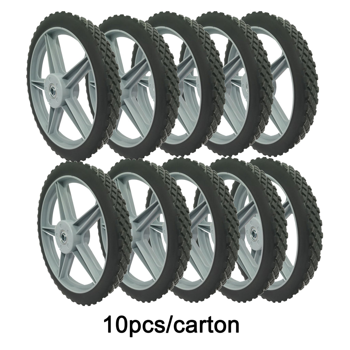 Universal 12" Spoked Plastic Wheel And Tire For Lawn Mowers & Trolley Carts, 10 Pack - Black