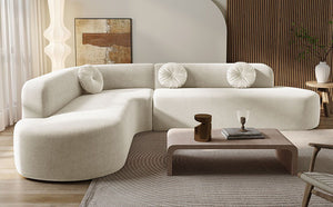 Extra Large Sectional Sofa Soft Fabric Upholstery, Elegant Curved Design With 3 Round Cushions, High - Resilience Foam For Ultimate Comfort - Beige
