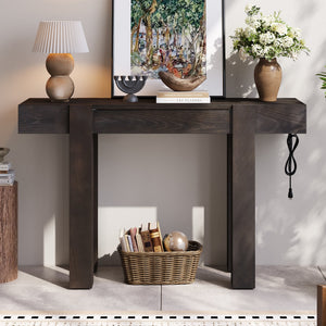 TREXM Rustic Minimalist Console Table with Hidden Drawer