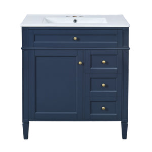 Bathroom Vanity With Top Sink, 2 Doors And 3 Drawers, Freestanding Set With Mirror Cabinet