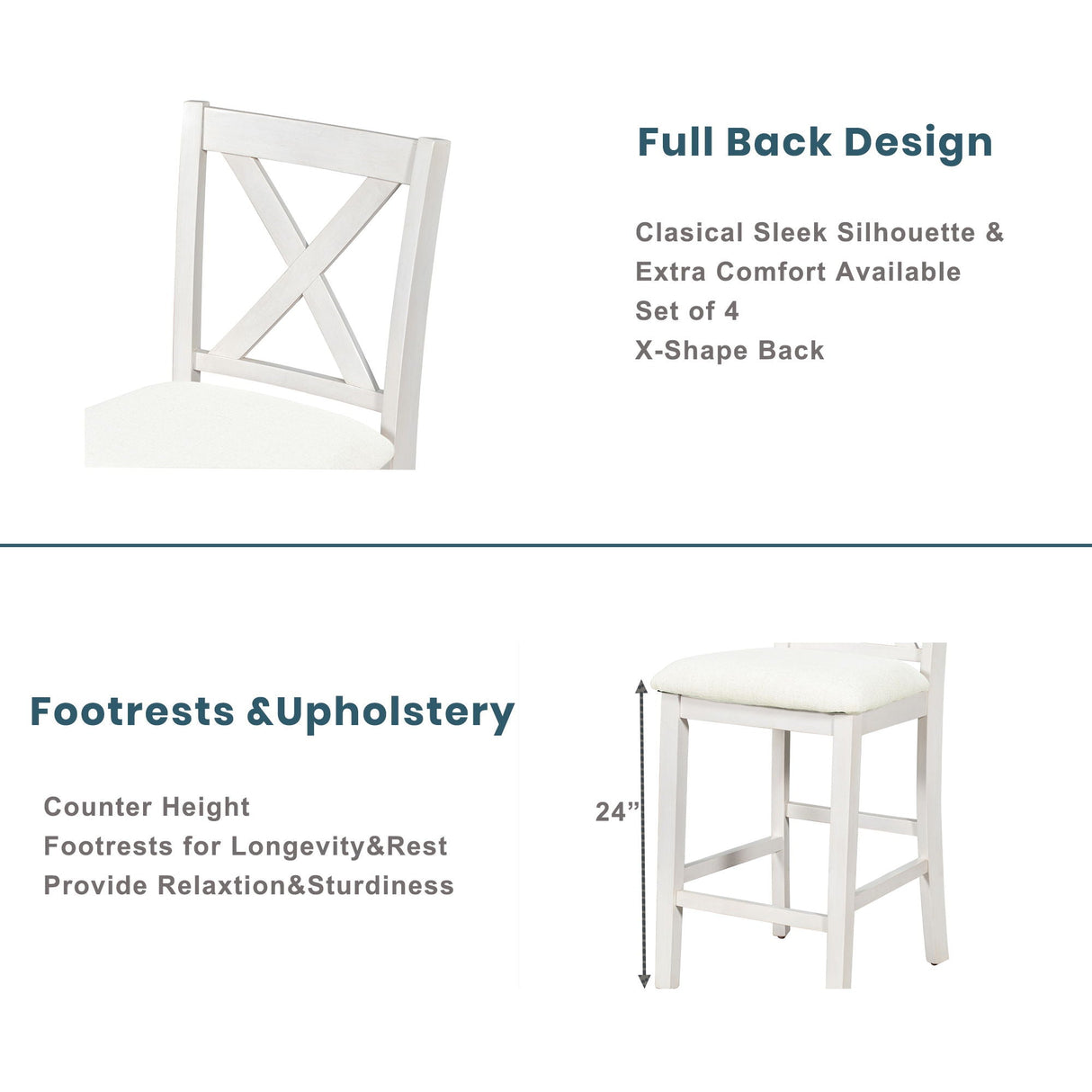 5 Pieces Counter Height Rustic Farmhouse Dining Room Wooden Bar Table Set With 2 Stools And 2 Chairs