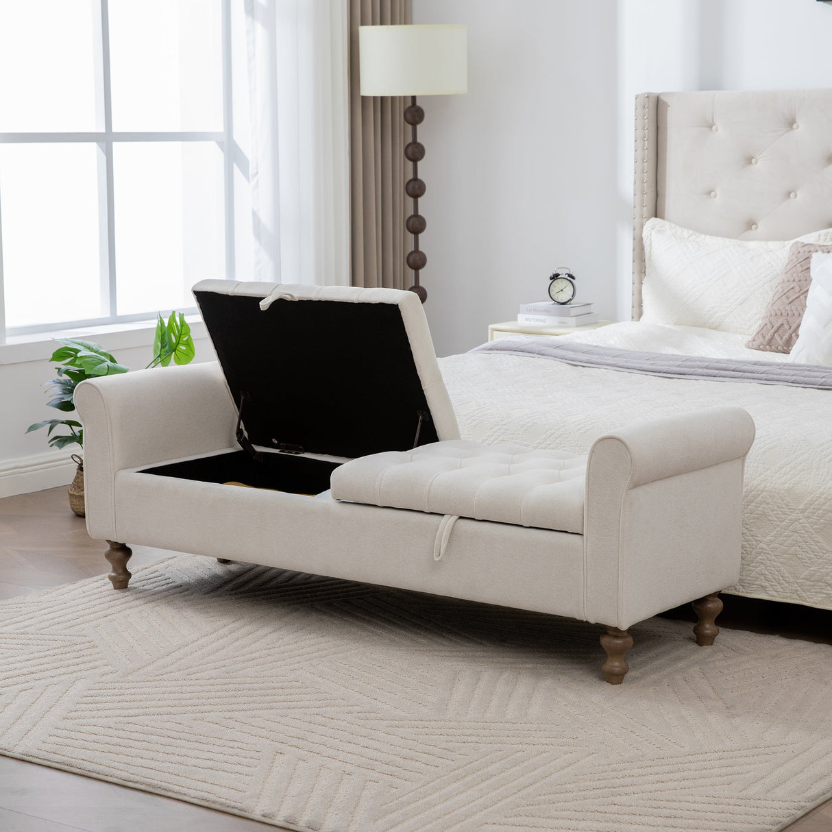 Modern Upholstered Storage Bench With Double Lids