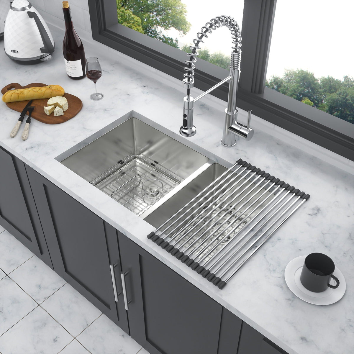 Modern Double Bowl Undermount Kitchen Sink 50 / 50 Design Stainless Steel