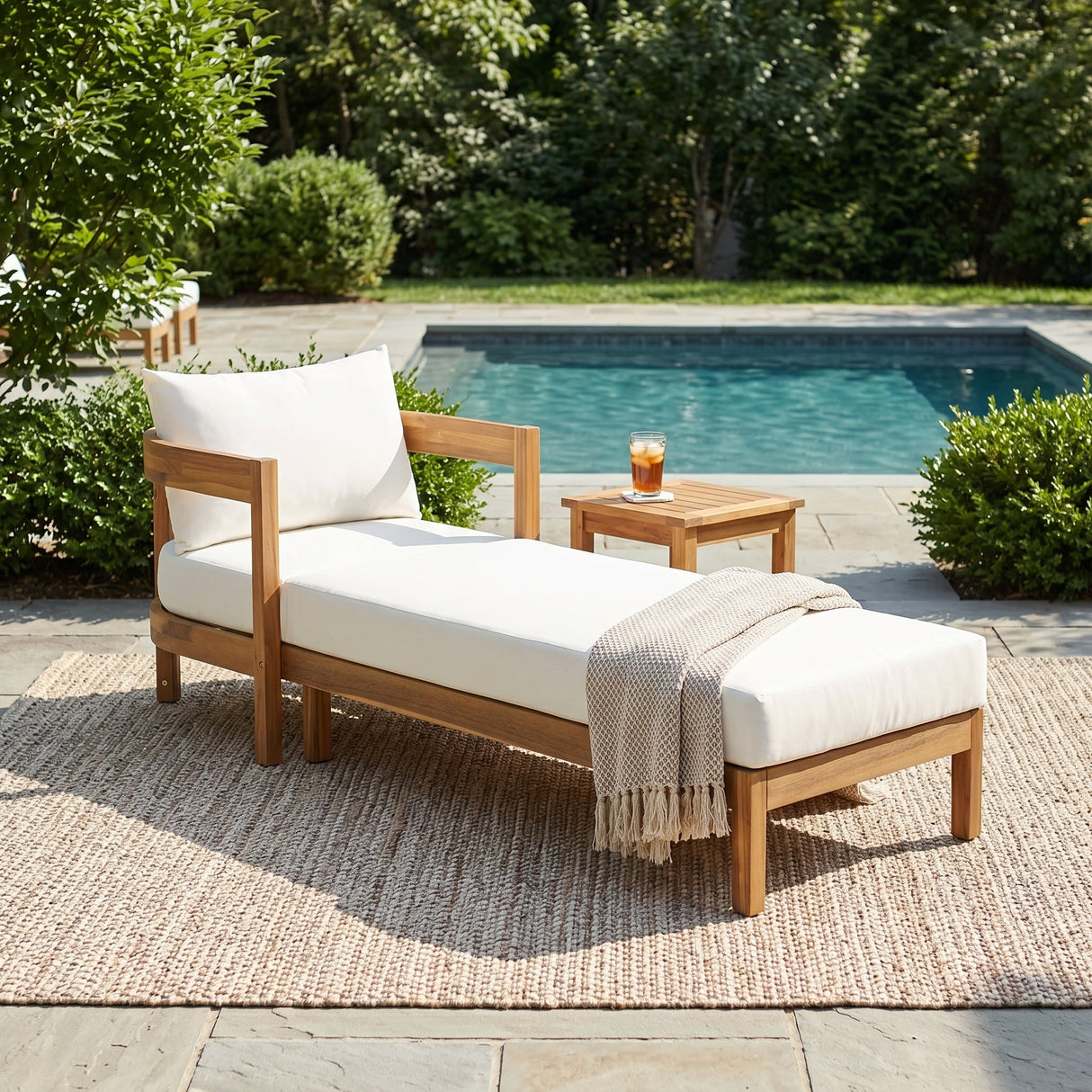 78" Acacia Wood Outdoor Chaise Lounge Chair