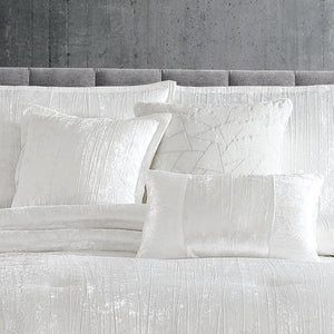 Turin 7 Piece White Crinkle Velvet Comforter Set with Plush Polyester Filling - White