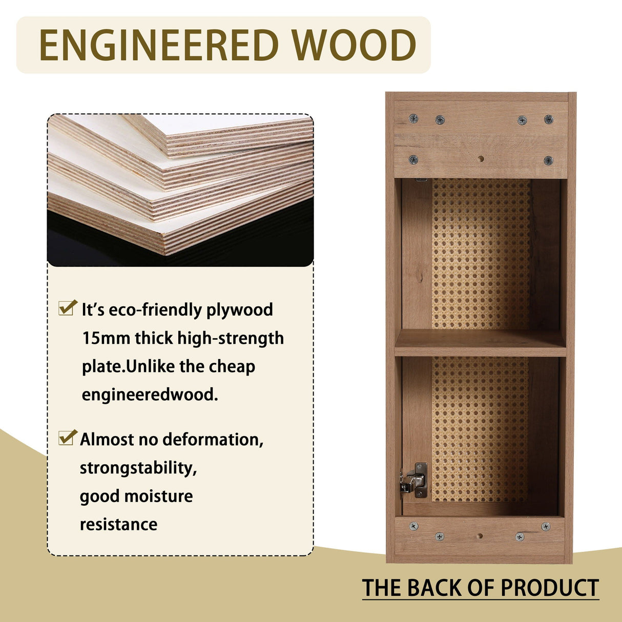 Modern Wall Mounted Bathroom Vanity With Resin Sink And 2 Side Cabinet, Imitative, Construction - Imitative Oak