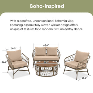 GO Bohemia-Inspired 4-Person Outdoor Seating Group with Removable Cushions