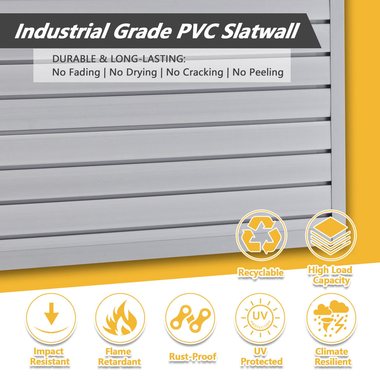 Heavy Duty PVC Slatwall Garage Organizer, 8ft x 4ft