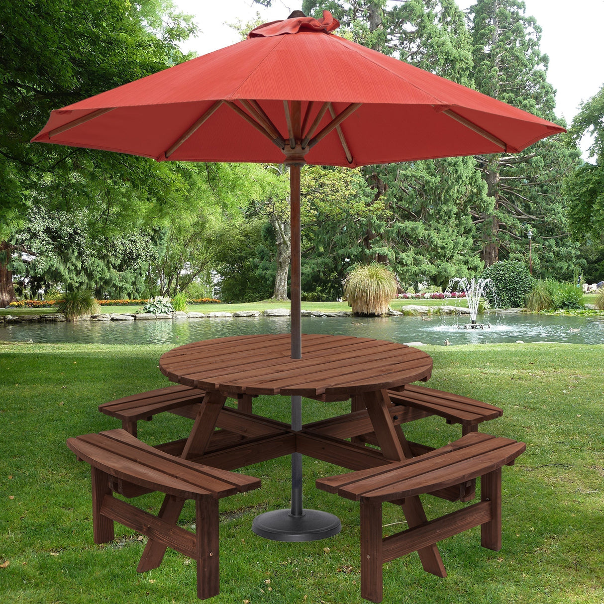8 Person Wooden Picnic Table Outdoor Camping Dining Table with Seat