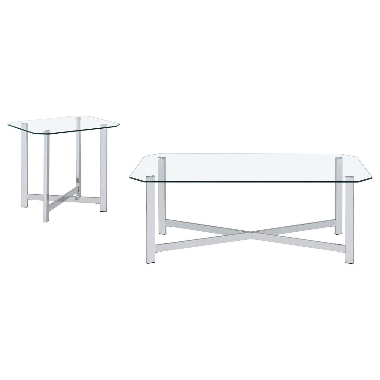 Cronin 2-piece Tempered Glass Top Coffee Table Set Chrome