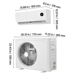 Mini Split Air Conditioner, 12,000 BTU AC / 12,500 BTU Heat, 230V 19 SEER2 High Efficiency