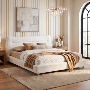 Minimalist Curved Headboard Teddy Bear Plush Bed - King