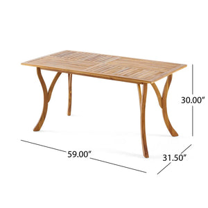 Outdoor Rectangular Table with Curved Legs and Perpendicular Wooden Slats Table Top