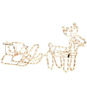 LED Reindeer Sleigh Outdoor Christmas Decoration with 192 Warm LED Lights - Steel