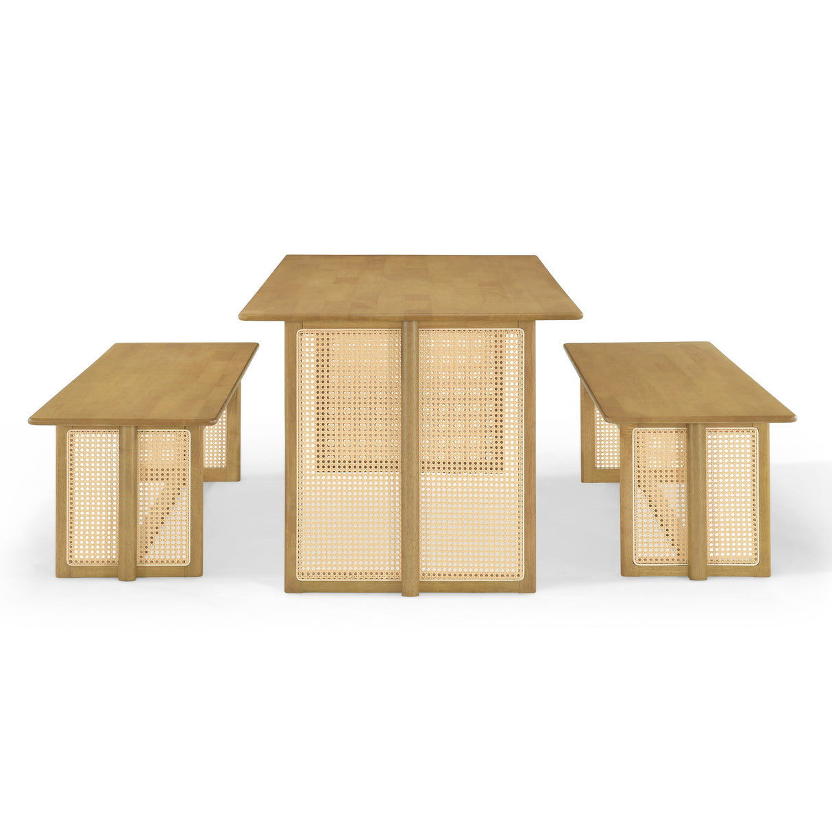 Natural Color Rubber Wood Dining Set with Plastic Rattan