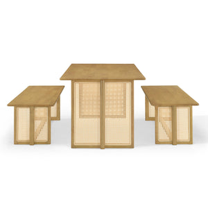 Natural Color Rubber Wood Dining Set with Plastic Rattan
