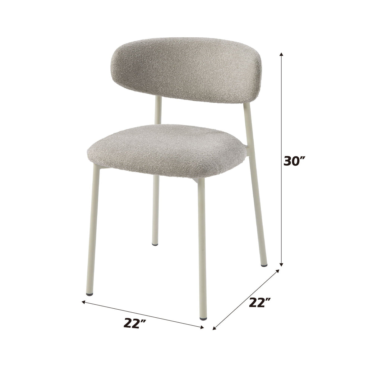 Light Gray Side Chair Set of 2 with Upholstered Seat and Metal Frame