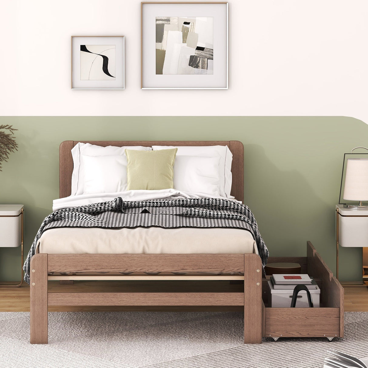 The Space-Saving Rubberwood Twin Bed With Integrated Storage