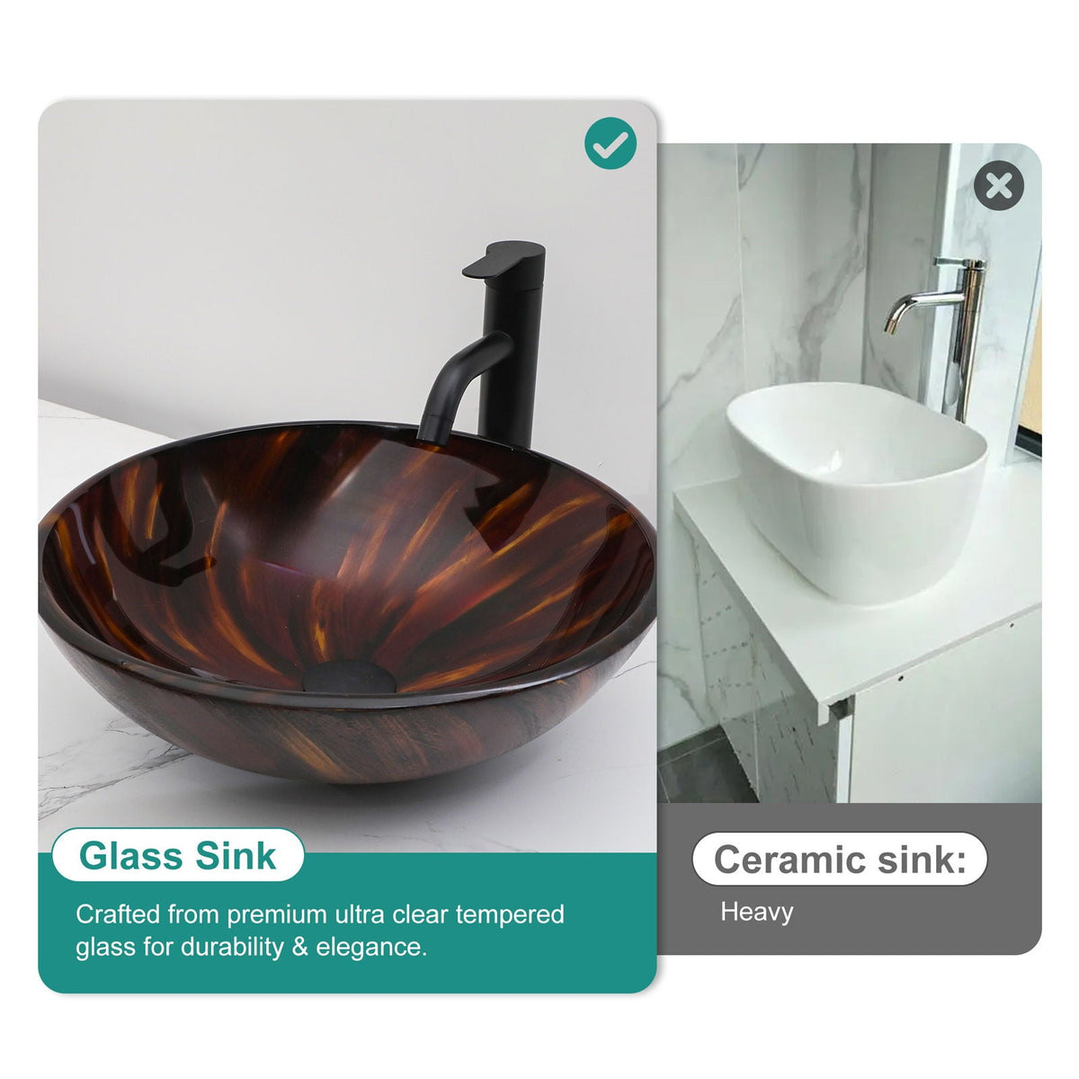 Vessel Bathroom Sink With Pop Up Drain, Round Bowl Design For Bathrooms - Brown