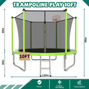 10FT Trampoline with Basketball Hoop and Ladder