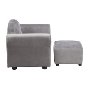 Kids Gray Velvet Upholstered Chair with Ottoman