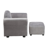 Kids Gray Velvet Upholstered Chair with Ottoman